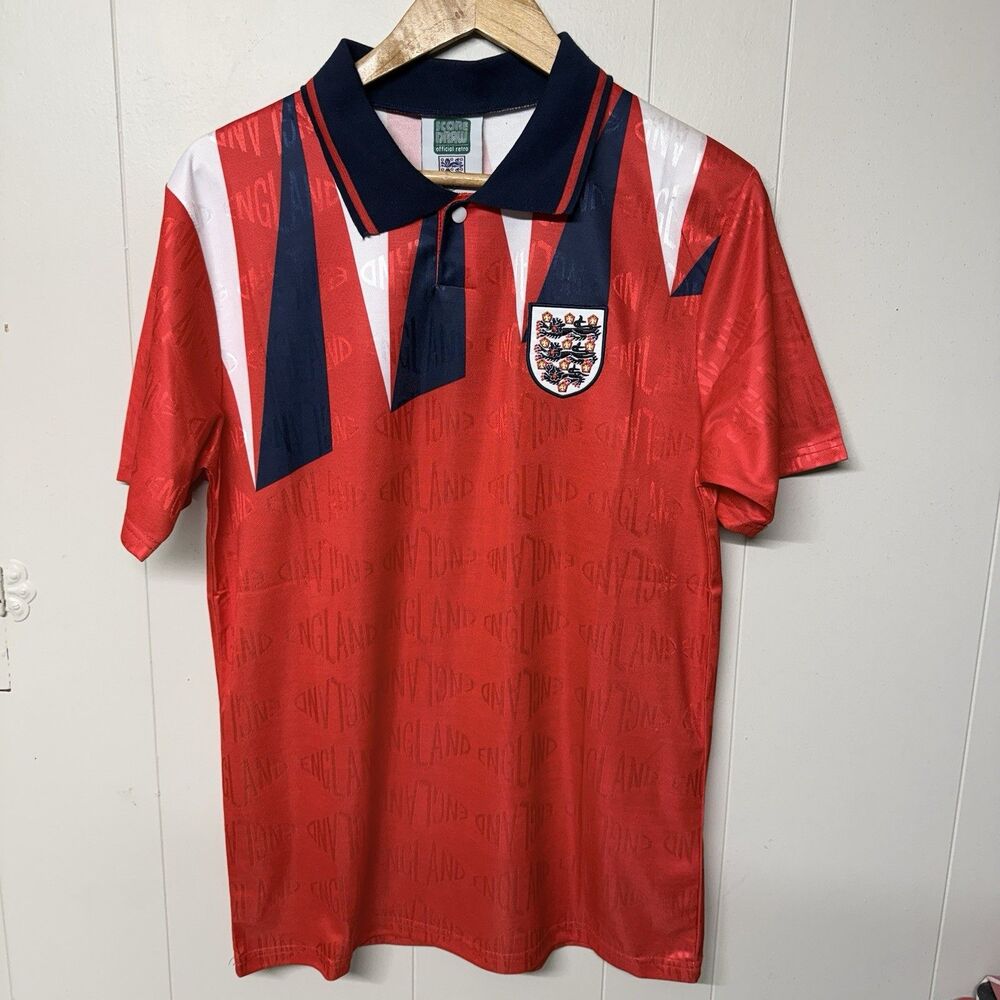 England 1990 Inter Away Retro Football Jersey Soccer Score Draw Red Men M NWT